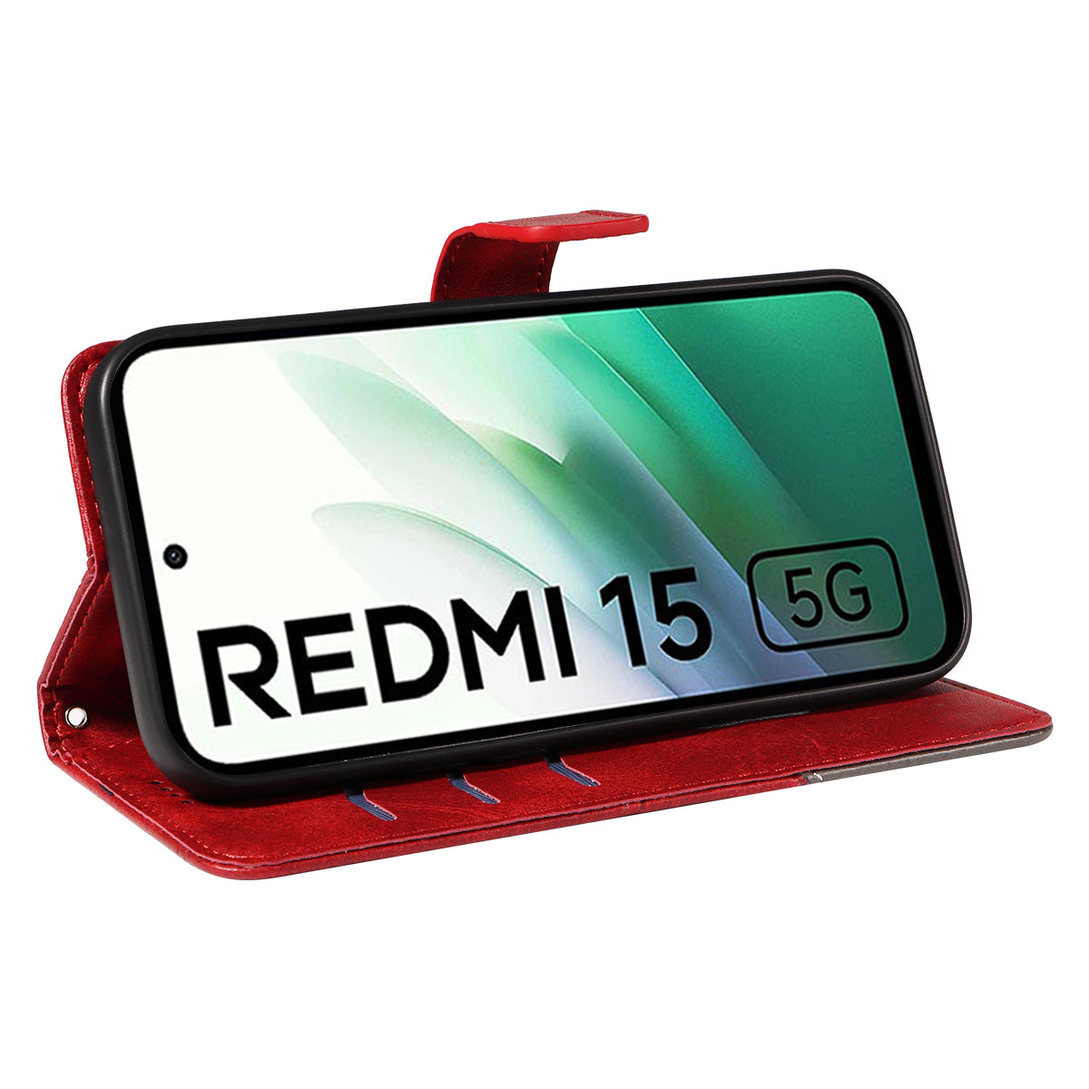 For Xiaomi Redmi 15 4G (EU) (171mm) Leather Case Geometric Line Design Wallet Phone Cover with Wrist Strap