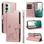 For Xiaomi Redmi 15 4G (EU) (171mm) Case Cat Pattern Imprint Leather Phone Cover with Wrist Strap