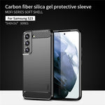 MOFI JK TPU Series-1 Carbon Fiber Texture Phone Shell for Samsung Galaxy S23, Anti-dust Phone Case Soft TPU Brushed Phone Case