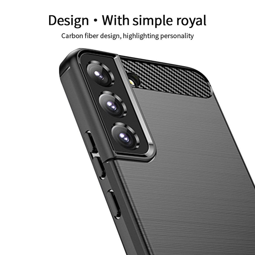 MOFI JK TPU Series-1 Carbon Fiber Texture Phone Shell for Samsung Galaxy S23, Anti-dust Phone Case Soft TPU Brushed Phone Case