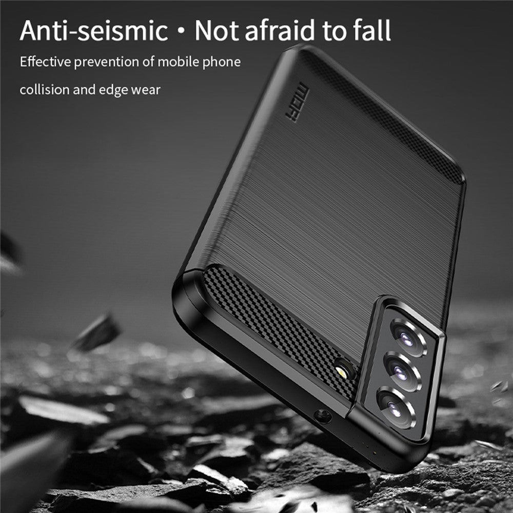 MOFI JK TPU Series-1 Carbon Fiber Texture Phone Shell for Samsung Galaxy S23, Anti-dust Phone Case Soft TPU Brushed Phone Case