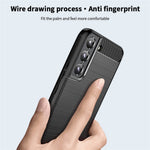 MOFI JK TPU Series-1 Carbon Fiber Texture Phone Shell for Samsung Galaxy S23, Anti-dust Phone Case Soft TPU Brushed Phone Case