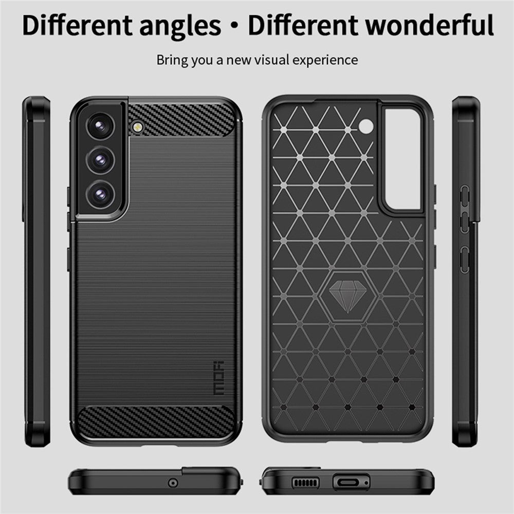 MOFI JK TPU Series-1 Carbon Fiber Texture Phone Shell for Samsung Galaxy S23, Anti-dust Phone Case Soft TPU Brushed Phone Case