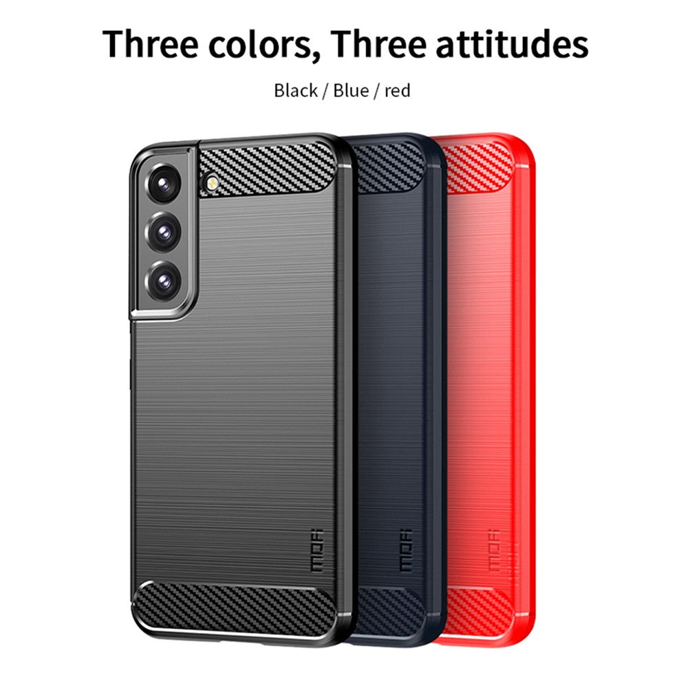 MOFI JK TPU Series-1 Carbon Fiber Texture Phone Shell for Samsung Galaxy S23, Anti-dust Phone Case Soft TPU Brushed Phone Case