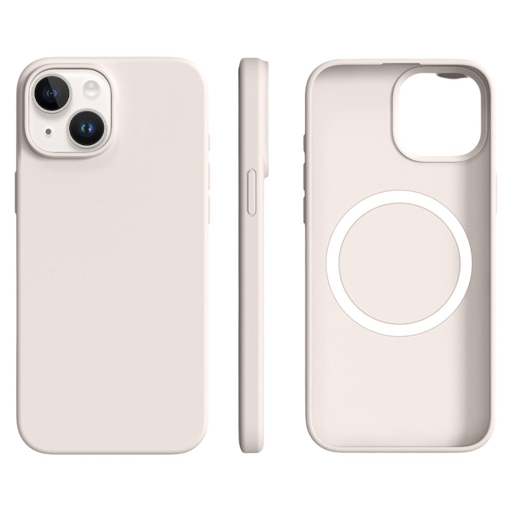 För iPhone 15 skal kompatibelt med MagSafe ultratunt flytande silikon + PC-telefonfodral