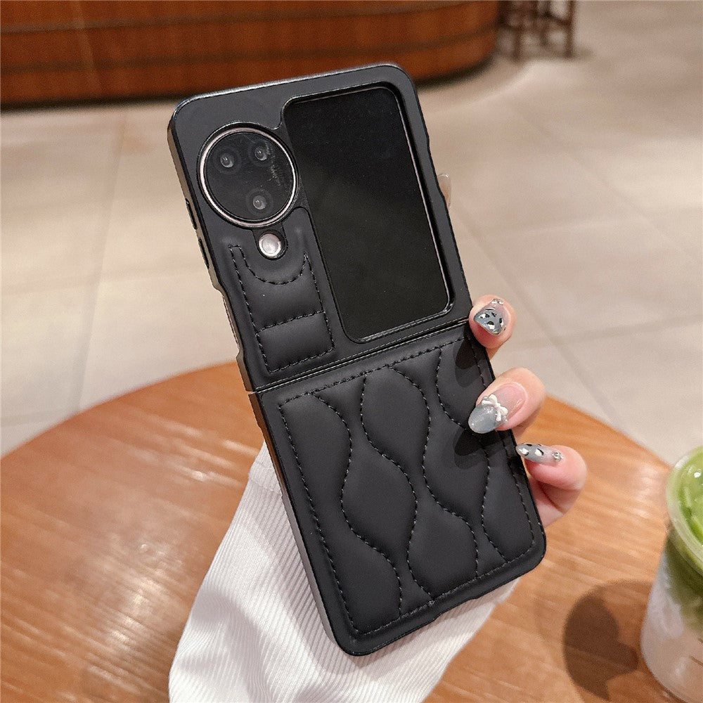 For Oppo Find N3 Flip 5G Folding Phone Case Ripple Pattern Leather Coated PC Cover