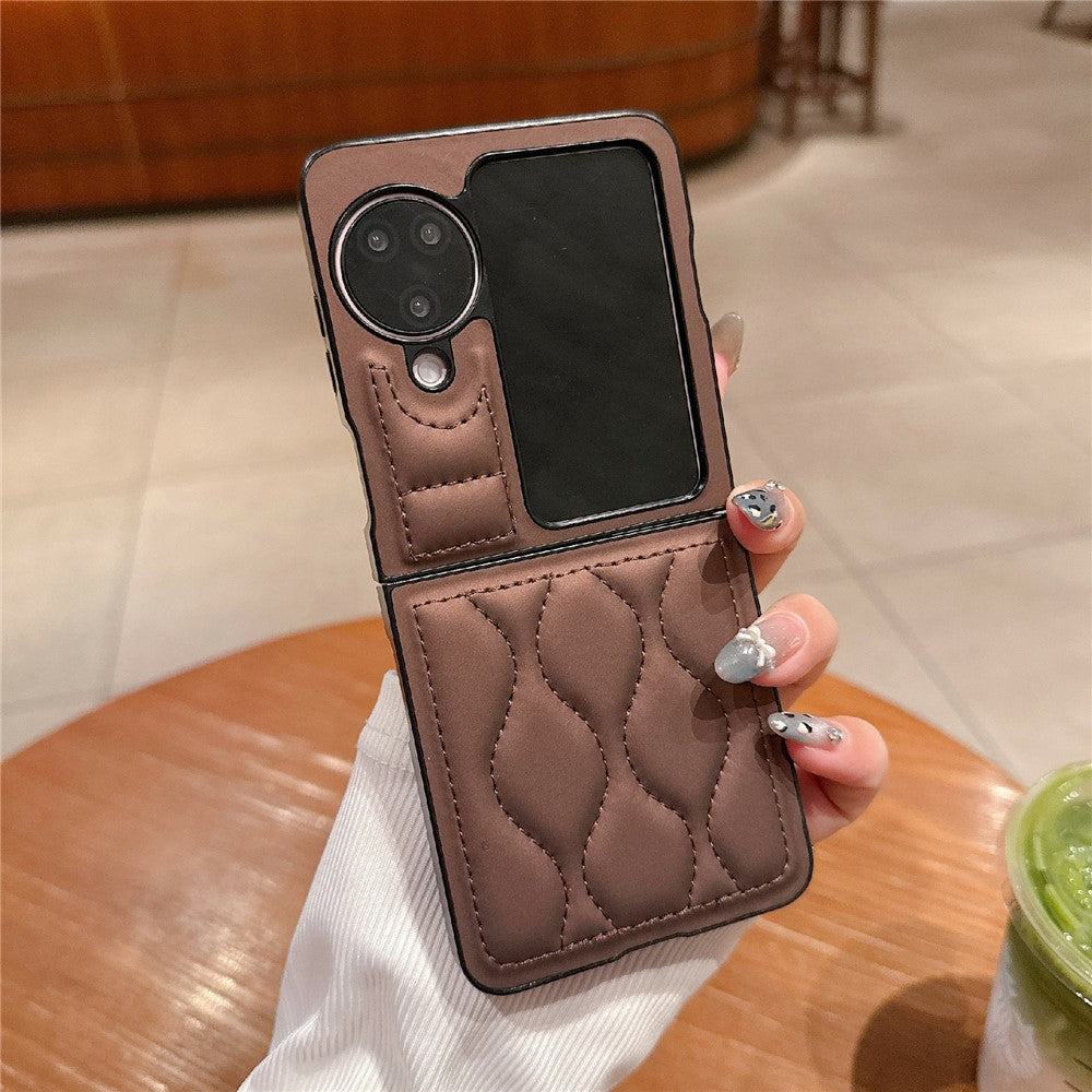 For Oppo Find N3 Flip 5G Folding Phone Case Ripple Pattern Leather Coated PC Cover