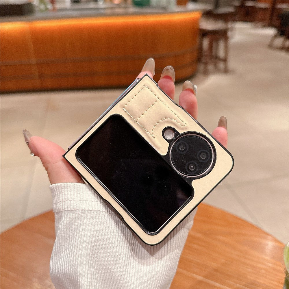 For Oppo Find N3 Flip 5G Ripple Puffer PU PC Case Foldable Phone Cover with Pearl Bracelet