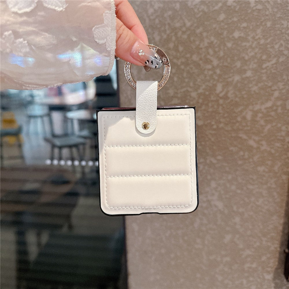 For Oppo Find N3 Flip 5G Case Down Jacket Style Rhinestone Decor Ring Holder Leather Coated PC Phone Cover