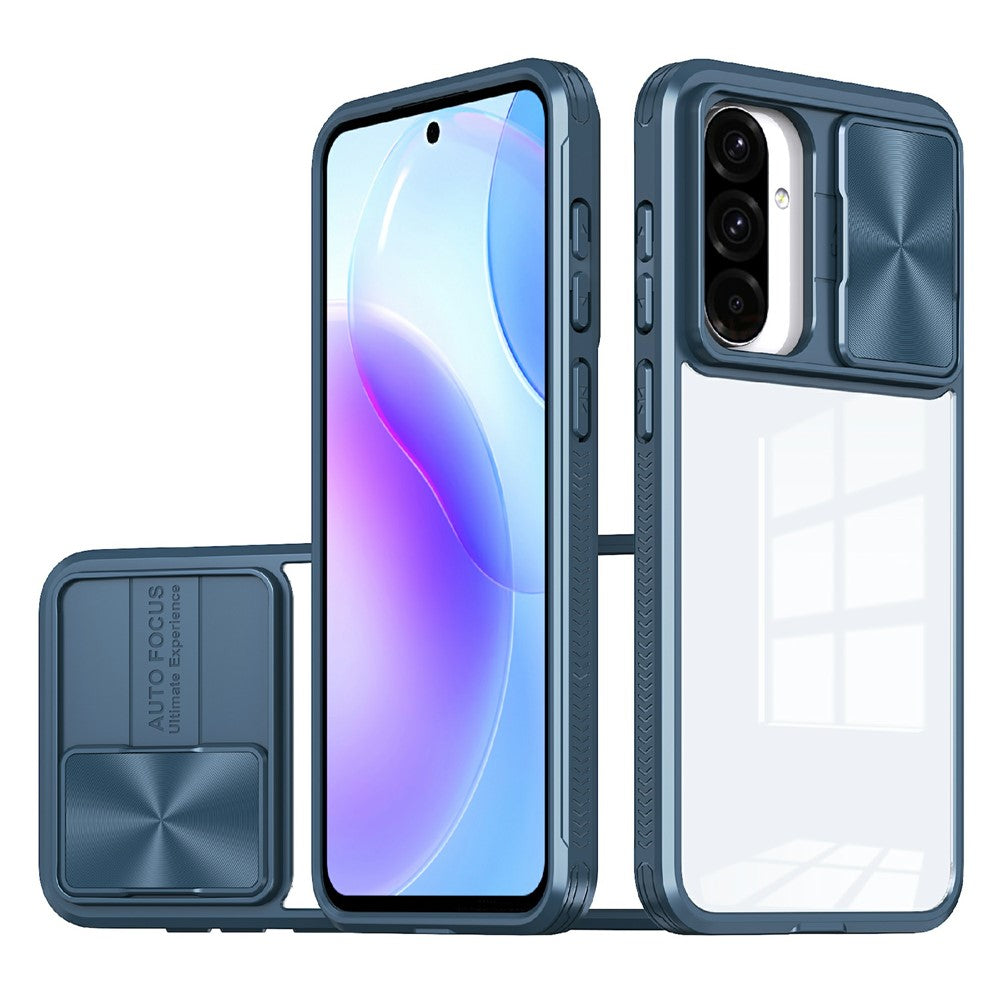 Til Samsung Galaxy A36 5G etui TPU + PC klart telefoncover med CD-linje kameralinse med skydelåg
