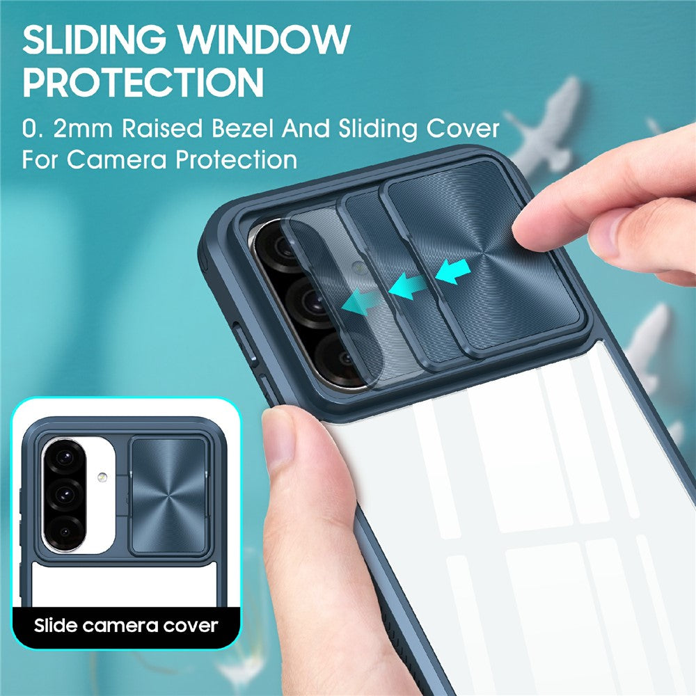 Til Samsung Galaxy A36 5G etui TPU + PC klart telefoncover med CD-linje kameralinse med skydelåg