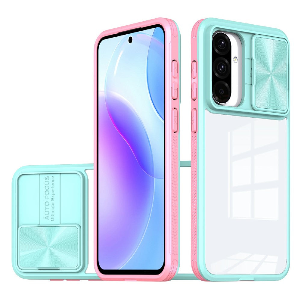 Til Samsung Galaxy A36 5G etui TPU + PC klart telefoncover med CD-linje kameralinse med skydelåg