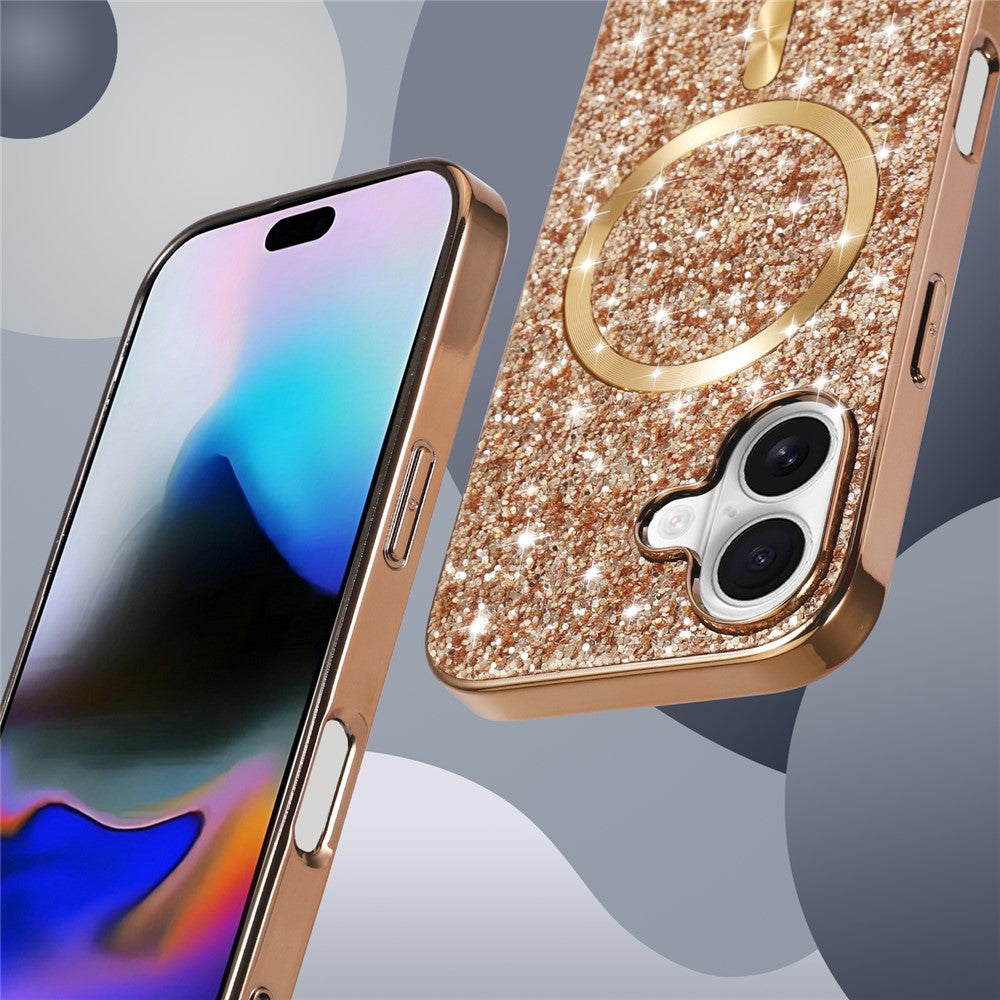 Til iPhone 17 Magnetisk Telefoncover, Glitrende Galvaniseret TPU Ramme PC Bagside