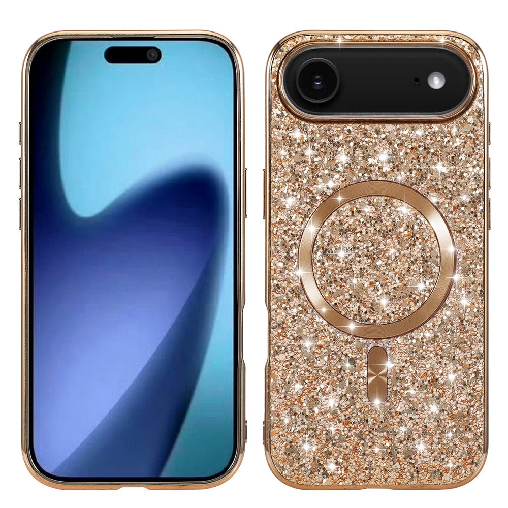 For iPhone Air Magnetic Phone Case Glitter Electroplated TPU Frame PC Back Cover
