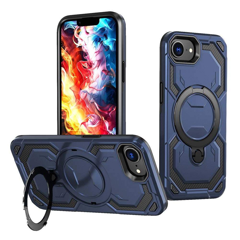 For iPhone 17e / 16e Magnetic Case Ring Kickstand PC + TPU Hybrid Phone Cover