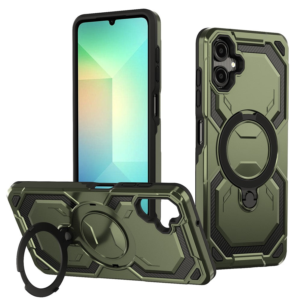 For Samsung Galaxy A06 4G Magnetic Case Ring Kickstand PC + TPU Hybrid Phone Cover