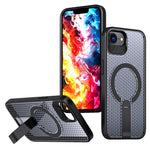 For iPhone 17th / 16th Magnetic Case Kickstand Grid Texture TPU PC Phone Back Cover