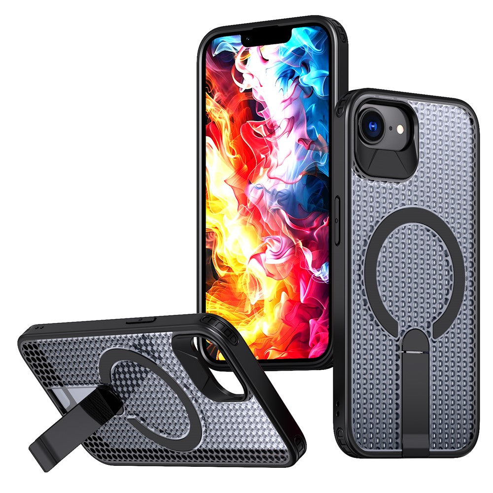 For iPhone 17th / 16th Magnetic Case Kickstand Grid Texture TPU PC Phone Back Cover