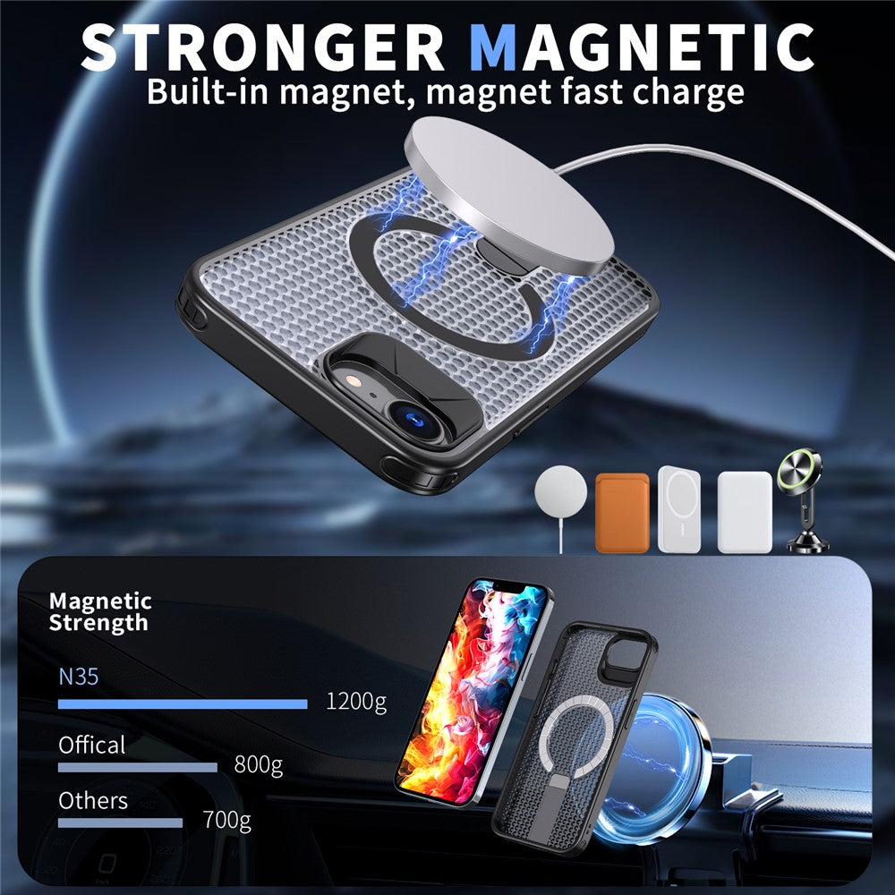 For iPhone 17th / 16th Magnetic Case Kickstand Grid Texture TPU PC Phone Back Cover