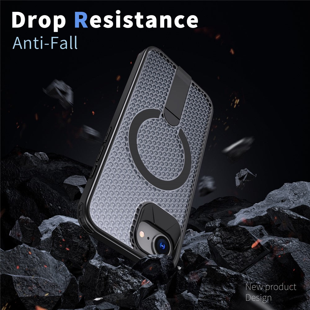 For iPhone 17th / 16th Magnetic Case Kickstand Grid Texture TPU PC Phone Back Cover