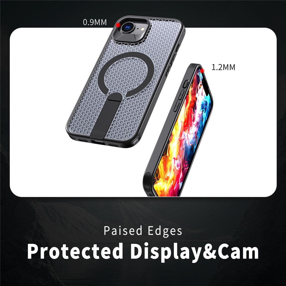 For iPhone 17th / 16th Magnetic Case Kickstand Grid Texture TPU PC Phone Back Cover