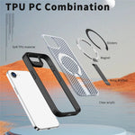 For iPhone 17th / 16th Magnetic Case Kickstand Grid Texture TPU PC Phone Back Cover