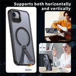 For iPhone 17th / 16th Magnetic Case Kickstand Grid Texture TPU PC Phone Back Cover