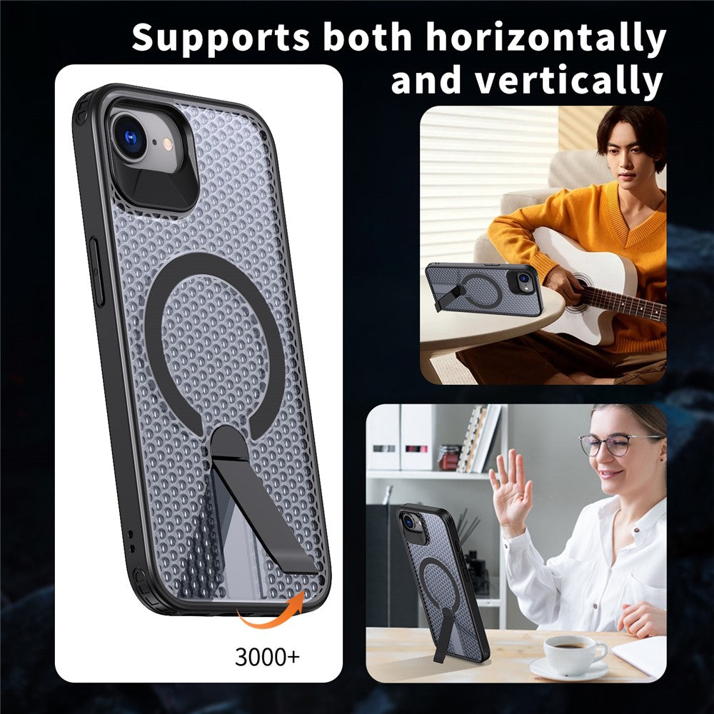 For iPhone 17th / 16th Magnetic Case Kickstand Grid Texture TPU PC Phone Back Cover