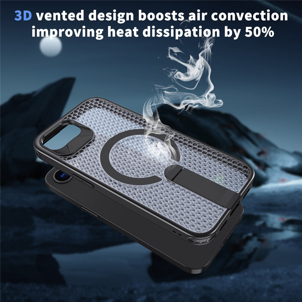 For iPhone 17th / 16th Magnetic Case Kickstand Grid Texture TPU PC Phone Back Cover