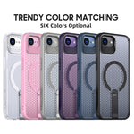 For iPhone 17th / 16th Magnetic Case Kickstand Grid Texture TPU PC Phone Back Cover