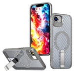 For iPhone 17th / 16th Magnetic Case Kickstand Grid Texture TPU PC Phone Back Cover