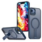 For iPhone 17th / 16th Magnetic Case Kickstand Grid Texture TPU PC Phone Back Cover