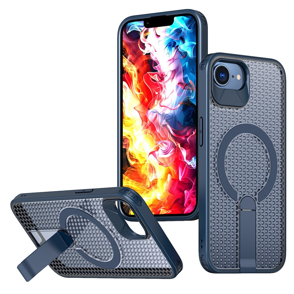 For iPhone 17th / 16th Magnetic Case Kickstand Grid Texture TPU PC Phone Back Cover