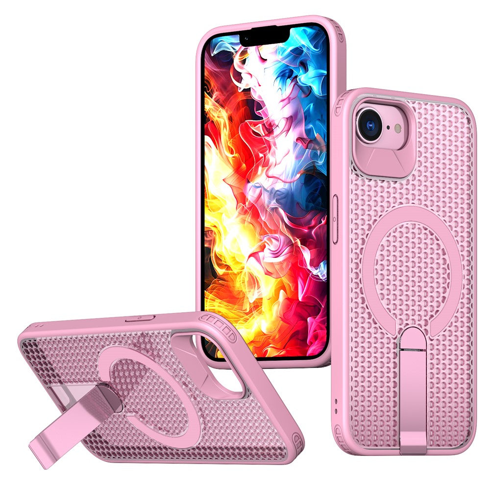 For iPhone 17th / 16th Magnetic Case Kickstand Grid Texture TPU PC Phone Back Cover