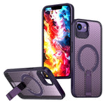 For iPhone 17th / 16th Magnetic Case Kickstand Grid Texture TPU PC Phone Back Cover