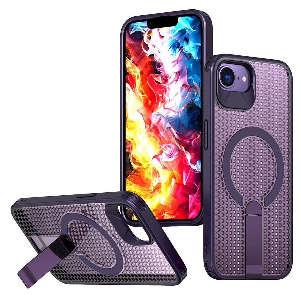 For iPhone 17th / 16th Magnetic Case Kickstand Grid Texture TPU PC Phone Back Cover