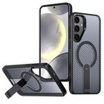 Magnetiskt skal för Samsung Galaxy S25 FE med stativ, rutmönster, TPU PC-baksida