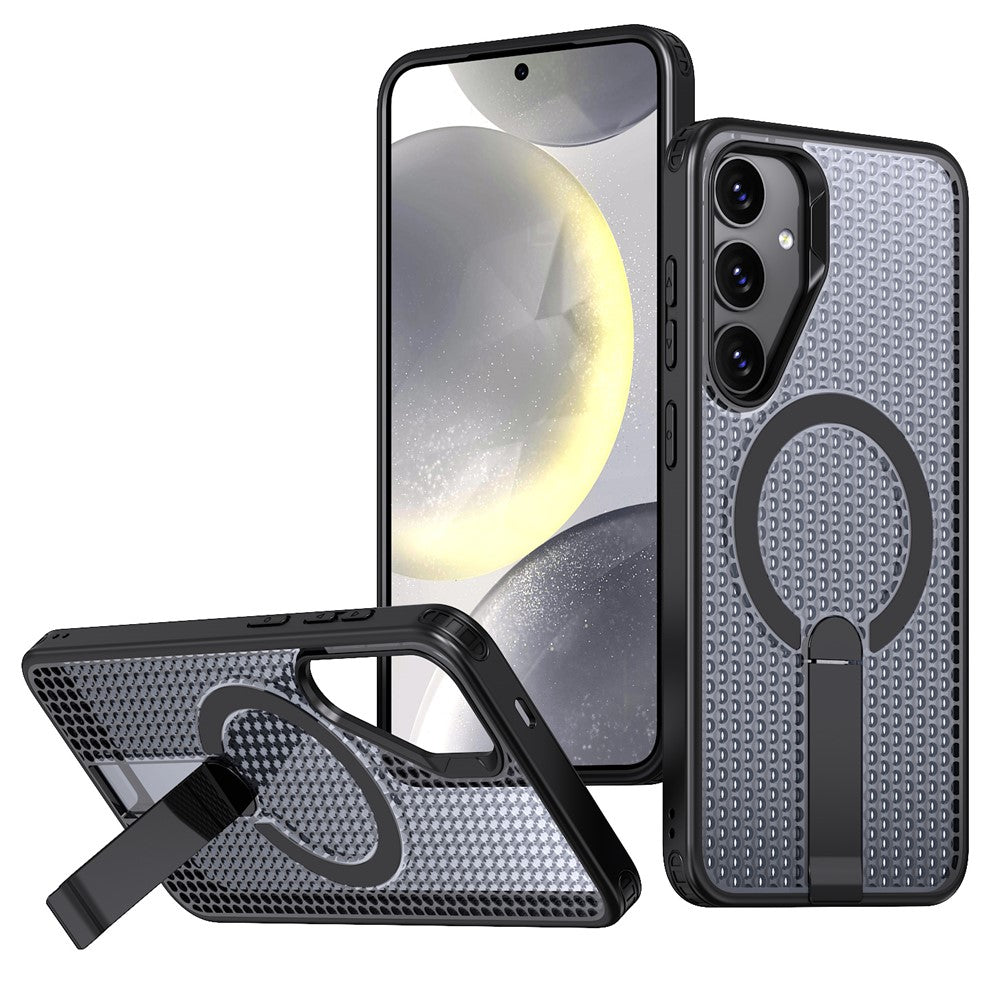 Magnetiskt skal för Samsung Galaxy S25 FE med stativ, rutmönster, TPU PC-baksida
