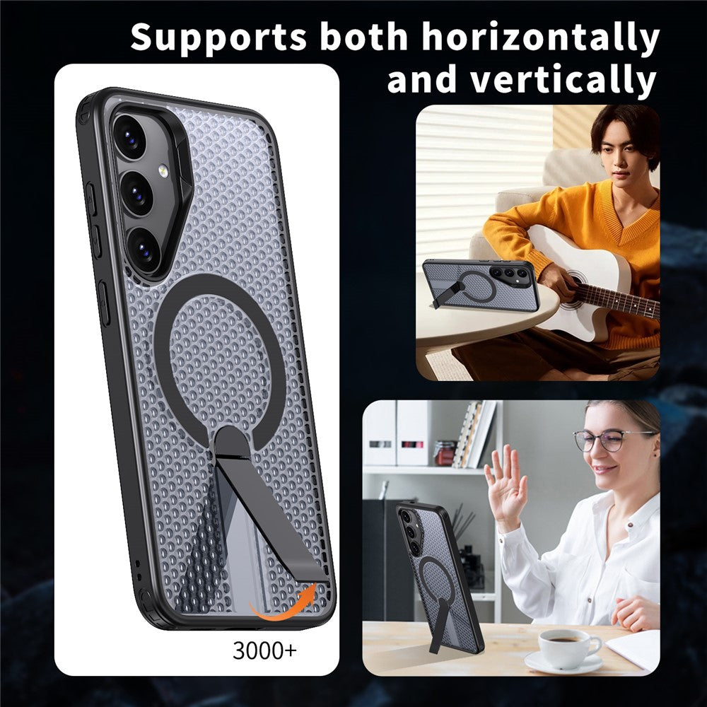 Magnetiskt skal för Samsung Galaxy S25 FE med stativ, rutmönster, TPU PC-baksida