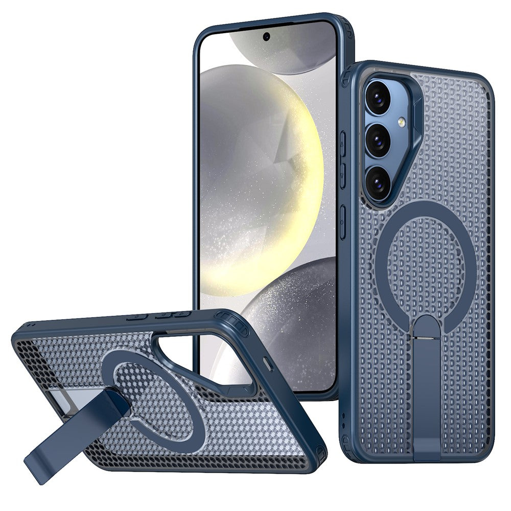 Magnetiskt skal för Samsung Galaxy S25 FE med stativ, rutmönster, TPU PC-baksida