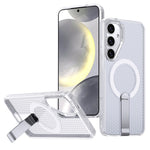 Magnetiskt skal för Samsung Galaxy S25 FE med stativ, rutmönster, TPU PC-baksida