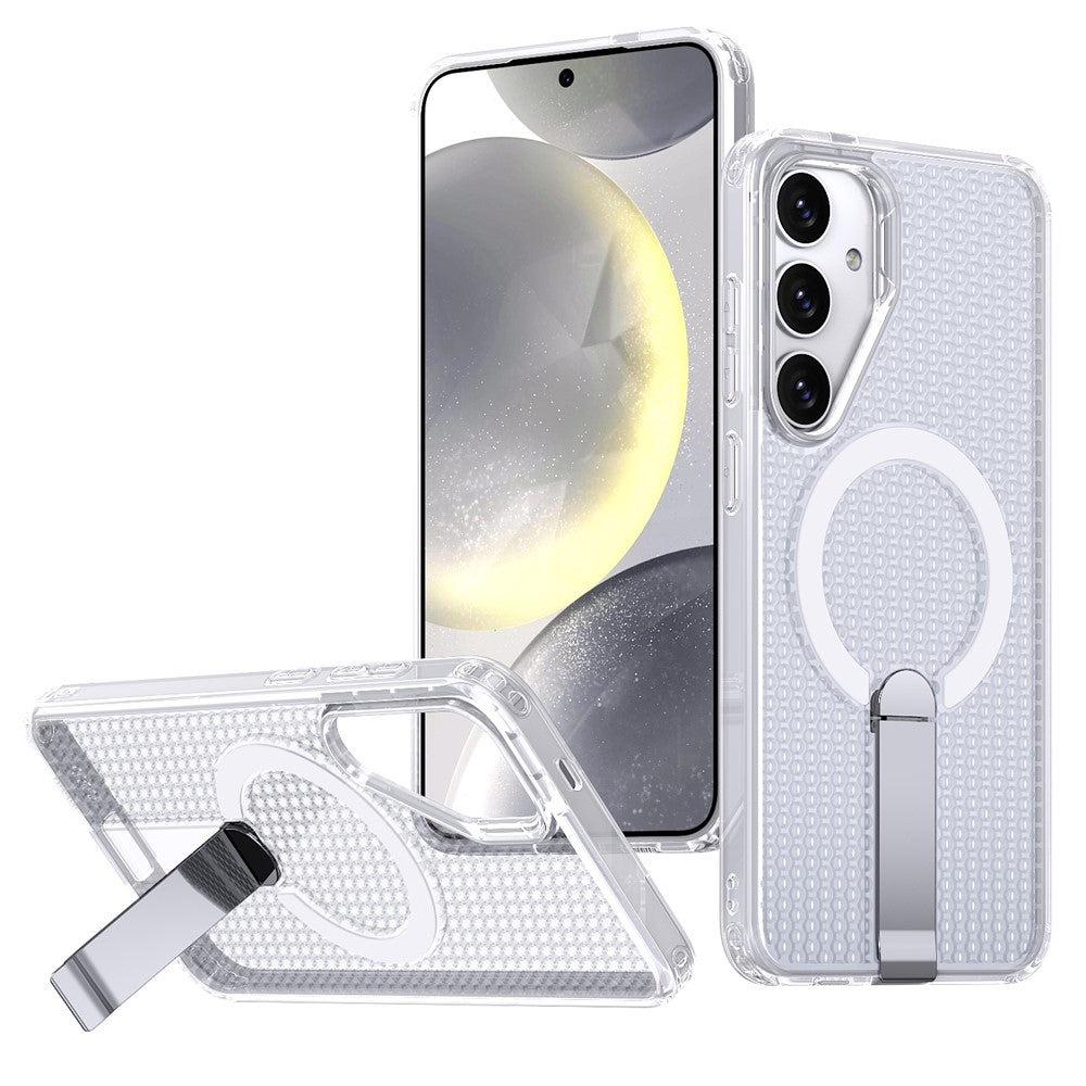 Magnetiskt skal för Samsung Galaxy S25 FE med stativ, rutmönster, TPU PC-baksida