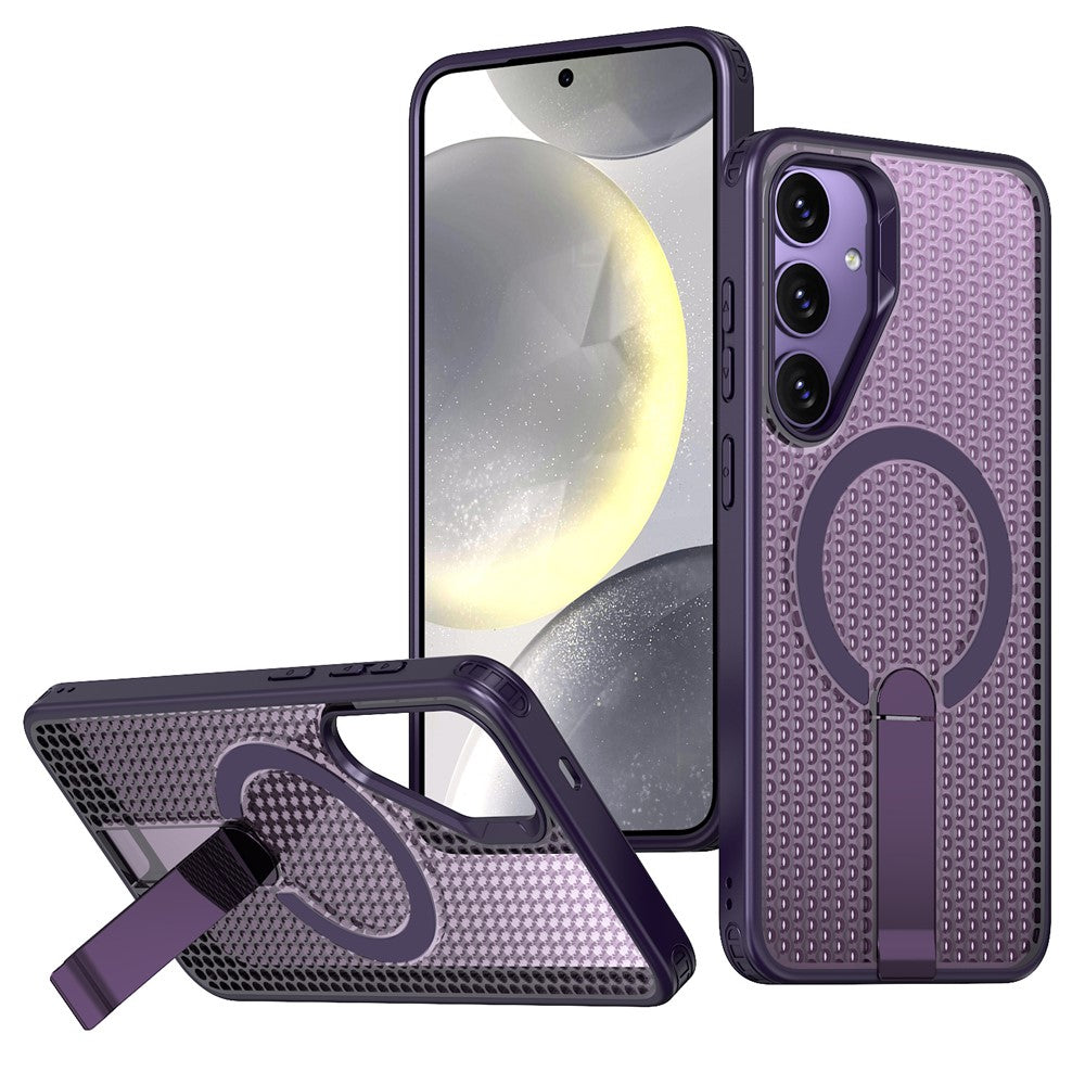 Magnetiskt skal för Samsung Galaxy S25 FE med stativ, rutmönster, TPU PC-baksida