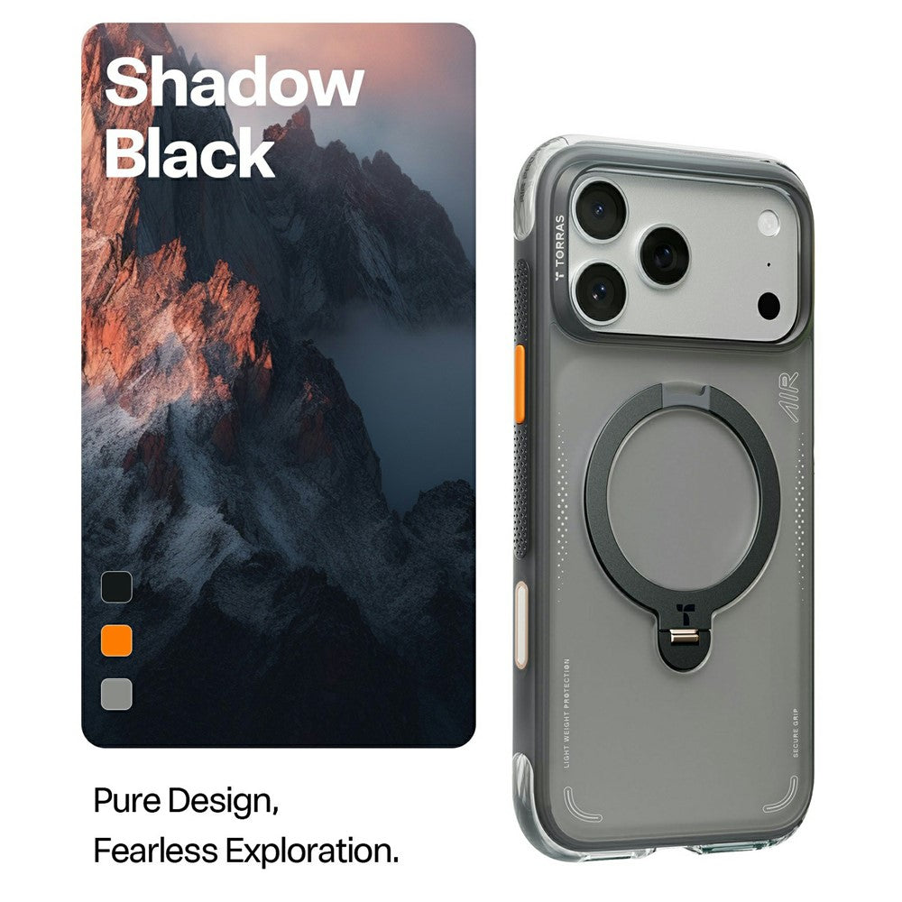 TORRAS Ostand Q3 Air Series til iPhone 17 Pro cover, kompatibel med MagSafe Stødabsorberende PC + TPU telefoncover med støttefod