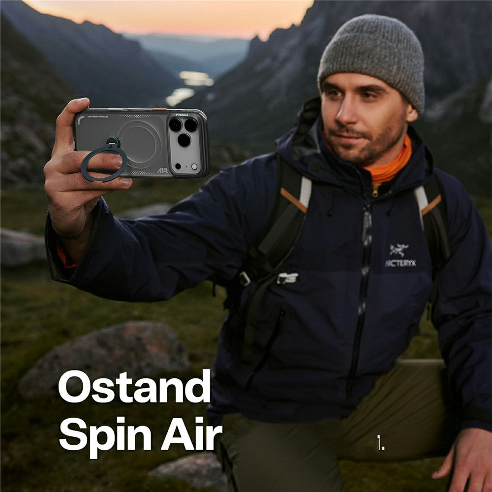 TORRAS Ostand Q3 Air Series til iPhone 17 Pro cover, kompatibel med MagSafe Stødabsorberende PC + TPU telefoncover med støttefod