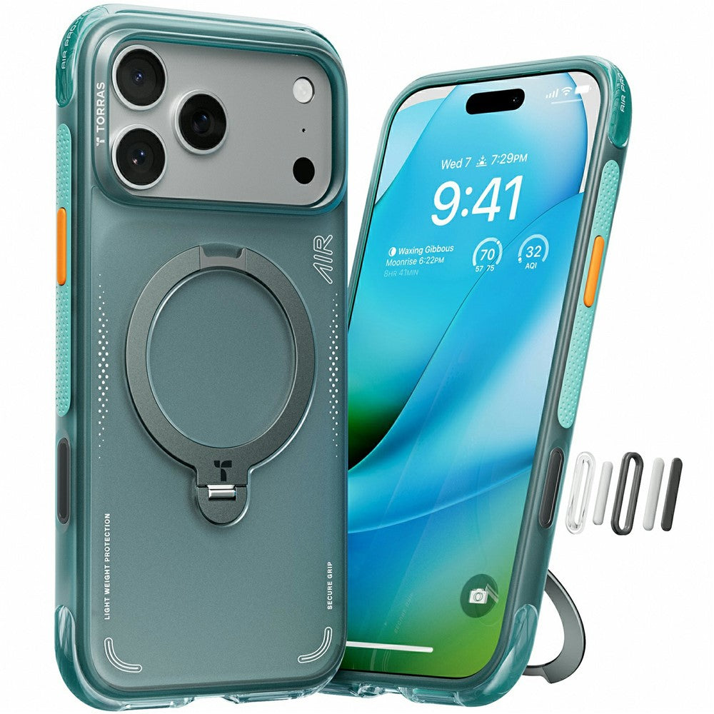 TORRAS Ostand Q3 Air Series til iPhone 17 Pro cover, kompatibel med MagSafe Stødabsorberende PC + TPU telefoncover med støttefod