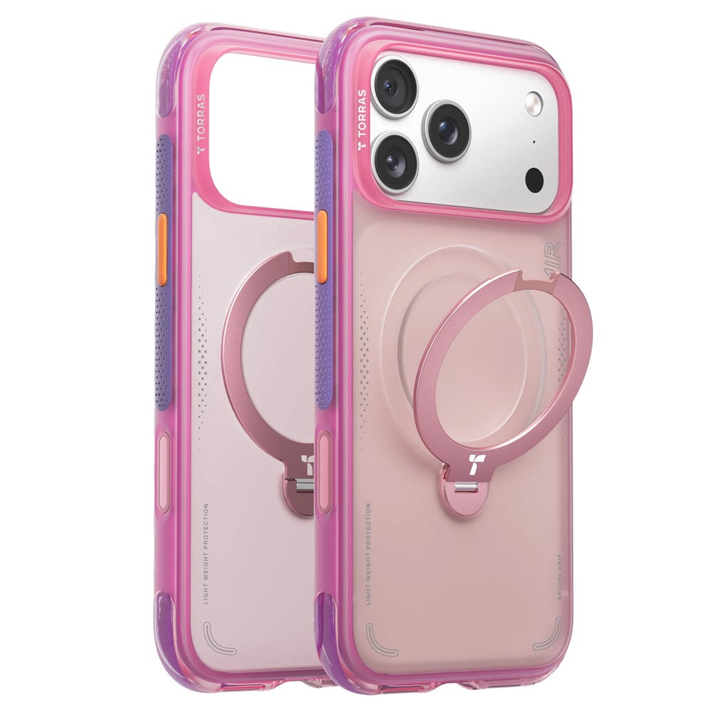 TORRAS Ostand Q3 Air Series til iPhone 17 Pro cover, kompatibel med MagSafe Stødabsorberende PC + TPU telefoncover med støttefod
