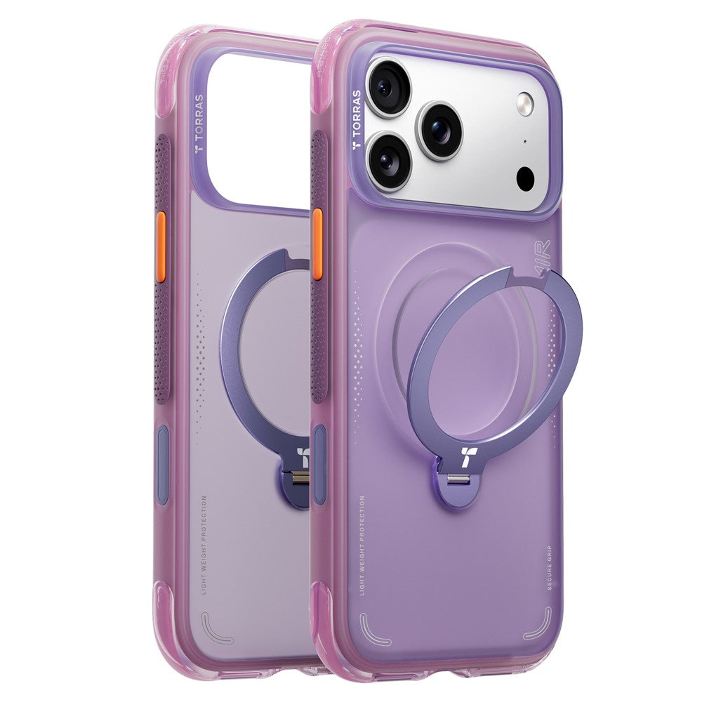 TORRAS Ostand Q3 Air Series til iPhone 17 Pro cover, kompatibel med MagSafe Stødabsorberende PC + TPU telefoncover med støttefod