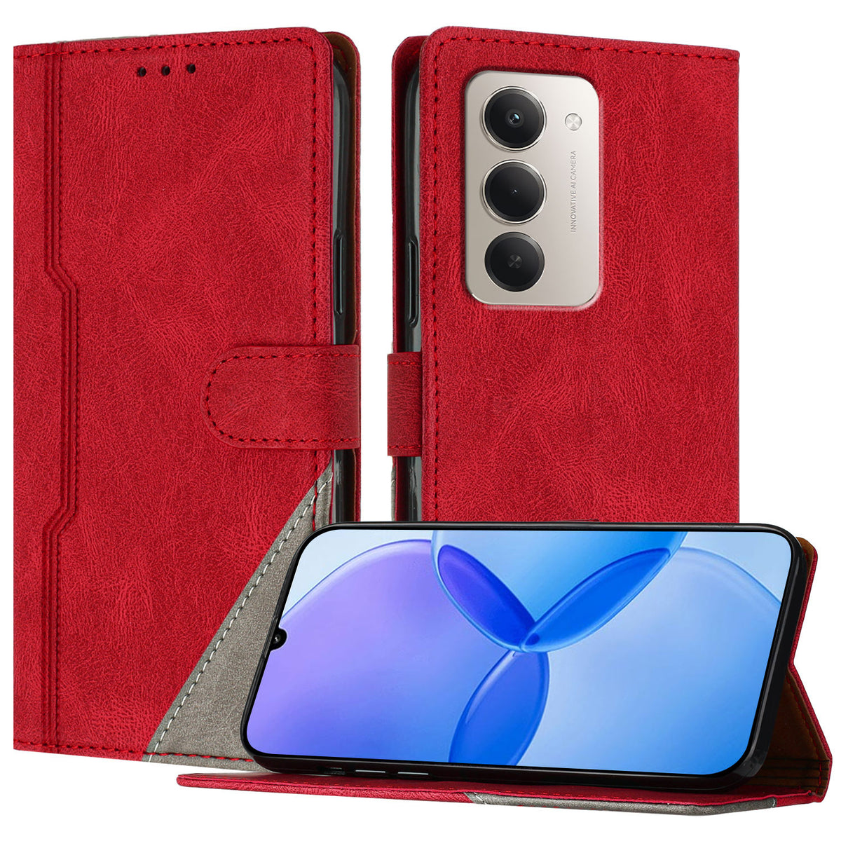 Xiaomi Redmi 15 4G (EU) (171 mm) / Xiaomi Redmi 15 5G (EU) (171 mm) Läderfodral Triangulärt Patchwork Plånboksfodral Stötsäkert mobilfodral