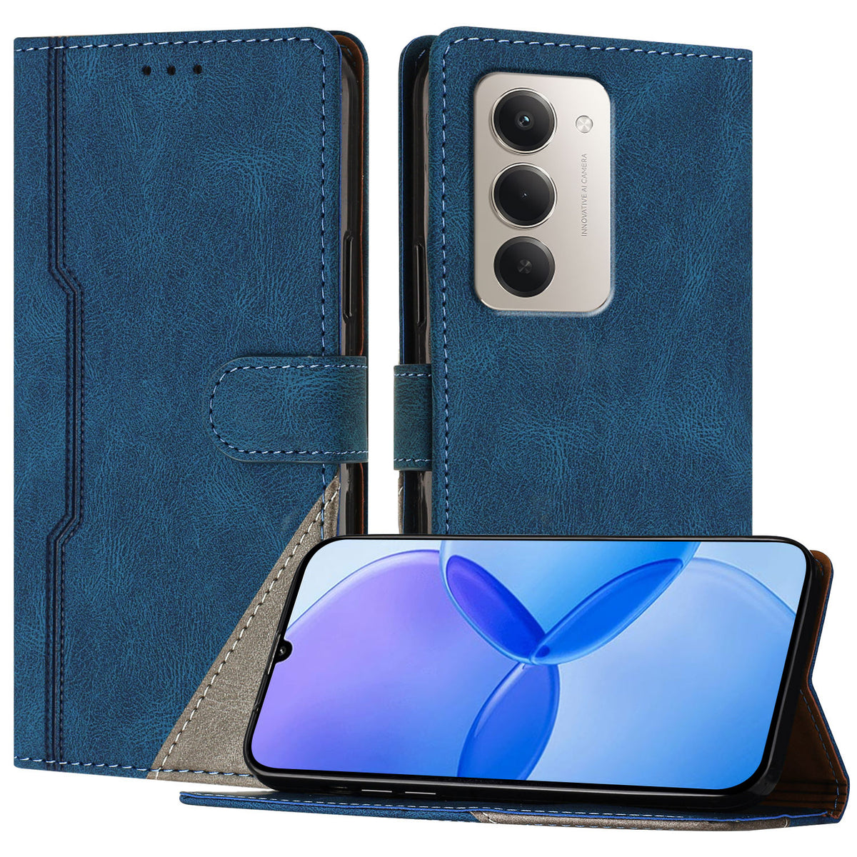 Xiaomi Redmi 15 4G (EU) (171 mm) / Xiaomi Redmi 15 5G (EU) (171 mm) Läderfodral Triangulärt Patchwork Plånboksfodral Stötsäkert mobilfodral